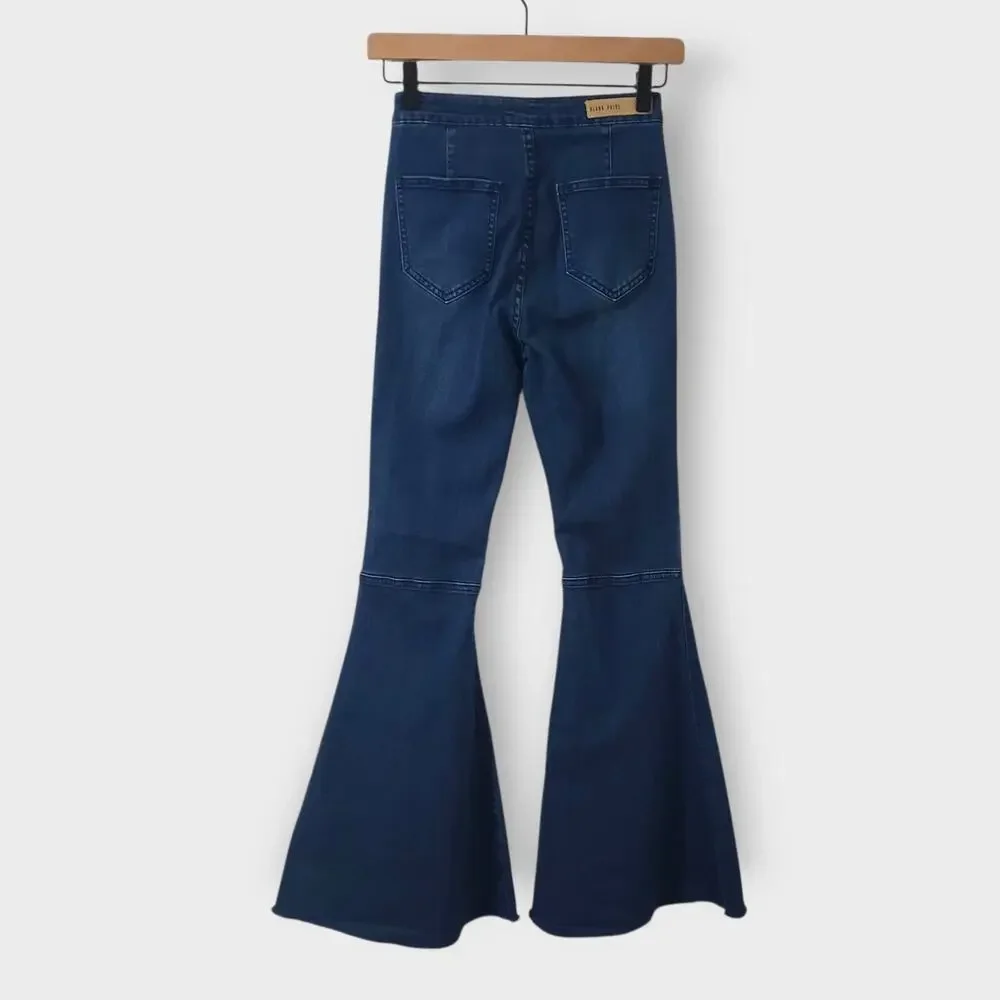 Blank Paige Womens Jean Dramatic Flare Bell Bottom Dark Wash Small Retro Rave - Picture 4 of 12